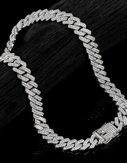 Load image into Gallery viewer, Junvirtuous Cuban Link Chain Mens Iced Out Miami Cuban Necklace Silver/Gold Hip
