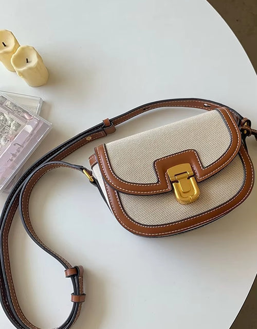 Load image into Gallery viewer, 2023 New Small Style Contrast Panel Canvas Retro One Shoulder Crossbody Saddle Bag
