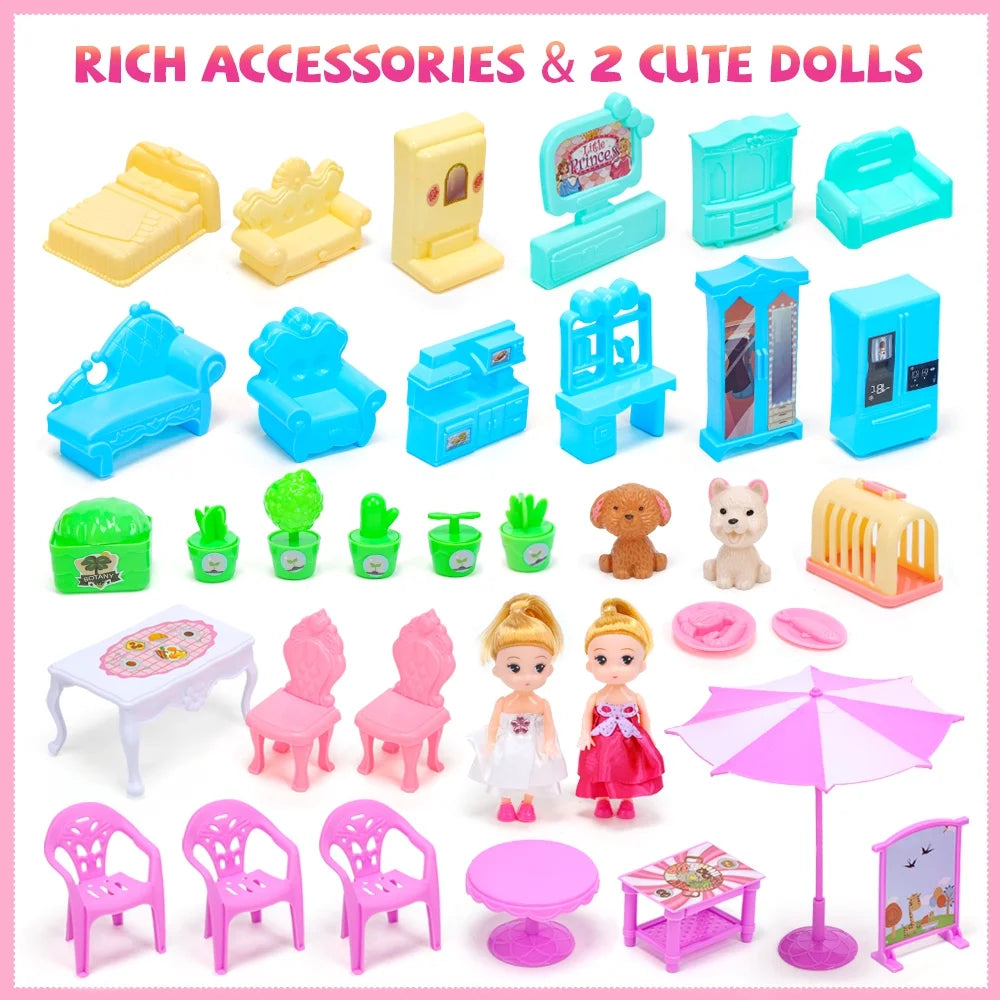 Doll House for Girls, 5-Story 19 Rooms Huge Dollhouse Playset with LED Lights, 2 Dolls, Furnitures, Accessories, DIY Pretend Play Toys Gifts for Kids, Blue