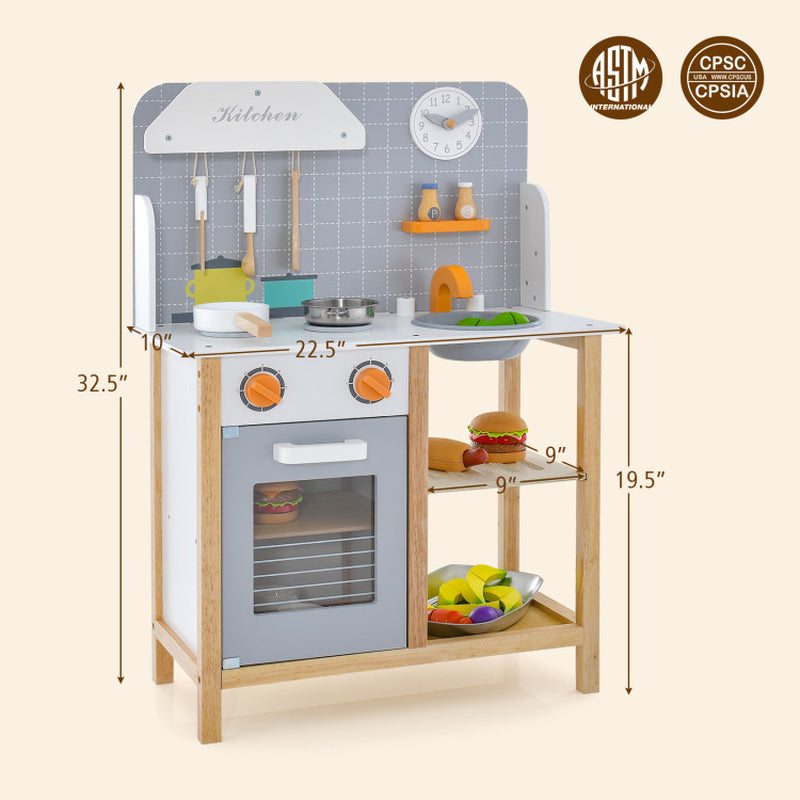 Wooden Toddler Pretend Kitchen Set with Cookware Accessories for Boys and Girls