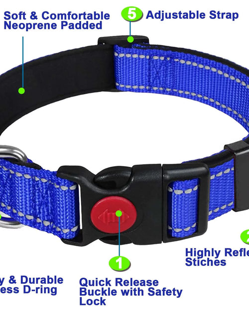 Load image into Gallery viewer, Dog Collar, Adjustable Reflective Nylon Dog Collar Classic Solid Colors, Soft Neoprene Padding for Small Medium Sized Dogs Neck (9-14.2 Inch)
