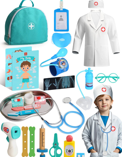 Load image into Gallery viewer, Kids Doctor Play Set, Toddler Girl Toys 3-5, Pretend Play Wooden Doctor Kit
