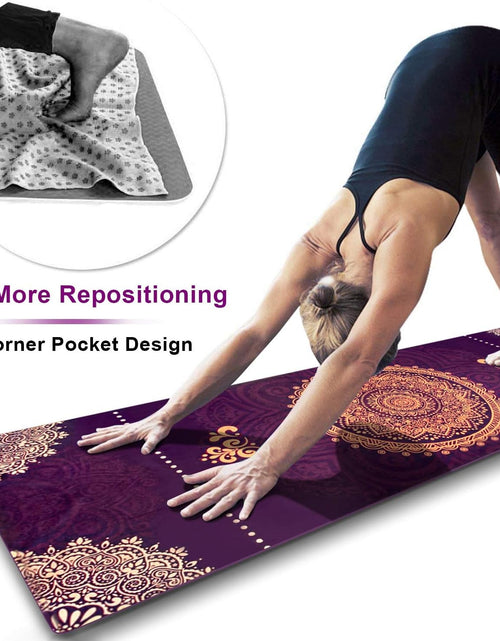 Load image into Gallery viewer, Non Slip Hot Yoga Towel, 100% Microfiber Non Slip Yoga Mat Towel for Hot Yoga, Pilates and Fitness, Exclusive Corner Pockets Design + Free Spray Bottle
