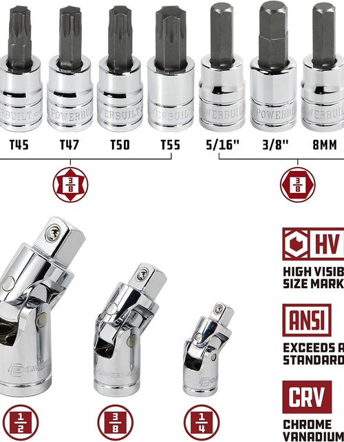 Load image into Gallery viewer, 200 Piece 1/4-Inch, 3/8-Inch, and 1/2-Inch Drive Mechanics Tool Set - with SAE and Metric Socket Set,  XT 90 Tooth Seal-Head Ratchets, Including Case - 642472
