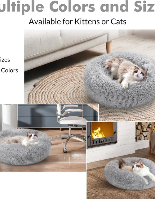 Load image into Gallery viewer, Cat Bed for Indoor Cats, Fluffy round Self Warming Calming Soft Plush Donut Cuddler Cushion Pet Bed for Small Dogs Kittens, 20 Inches
