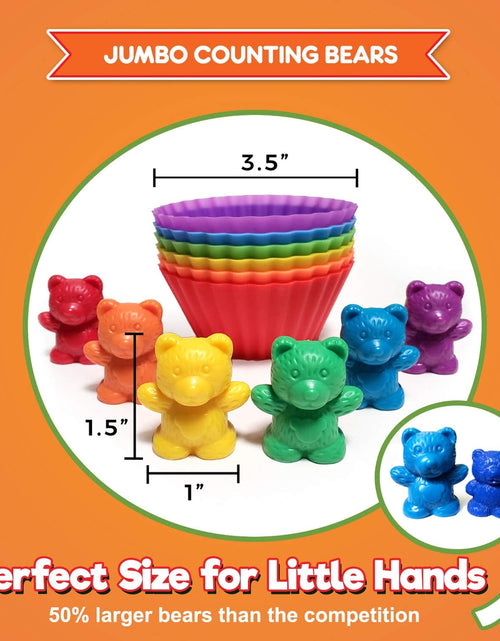 Load image into Gallery viewer, Jumbo Counting Bears with Stacking Cups - Montessori Educational Sorting Rainbow Toys for 3 Year Old Boys and Girls with 48 Preschool Math Manipulatives, Toy Storage and Toddler Games Ebook
