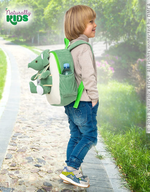 Load image into Gallery viewer, Medium Dinosaur Backpack - Dinosaur Toys for Kids 5-7 - Kids Backpack for Girls W Stuffed Animal - Gifts for 6 Year Old Boy - W Pockets &amp; Reflective Logo - Backpack W Green Triceratops
