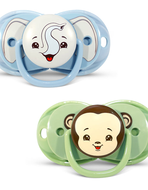 Load image into Gallery viewer, Keep-It-Kleen Pacifier 0-36M (2-Pack), Closes Automatically When Dropped | Elephant/Monkey
