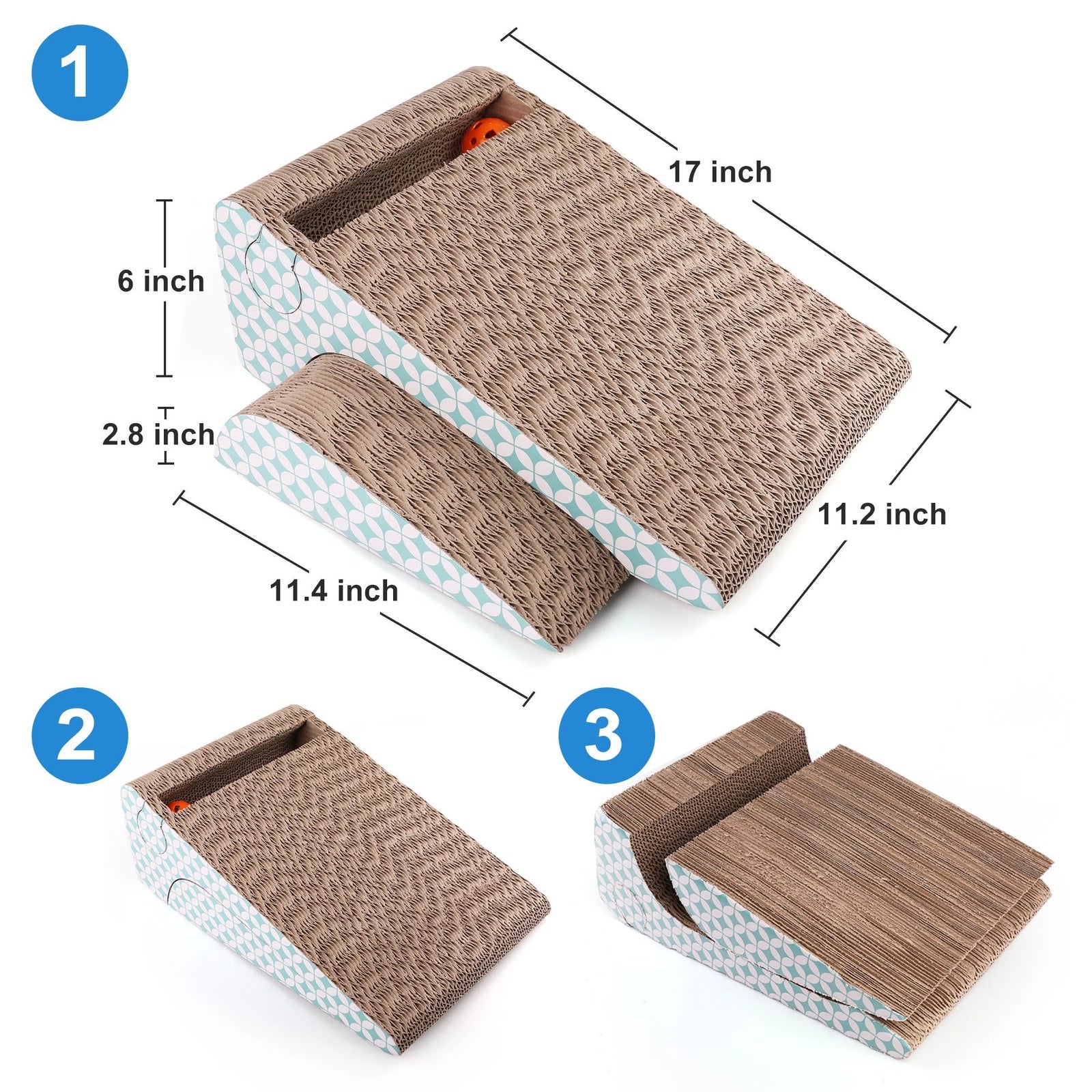 Cat Scratcher Cardboard, 2 in 1, Removable Corrugate Cat Scratching Pad with Catnip&Ball