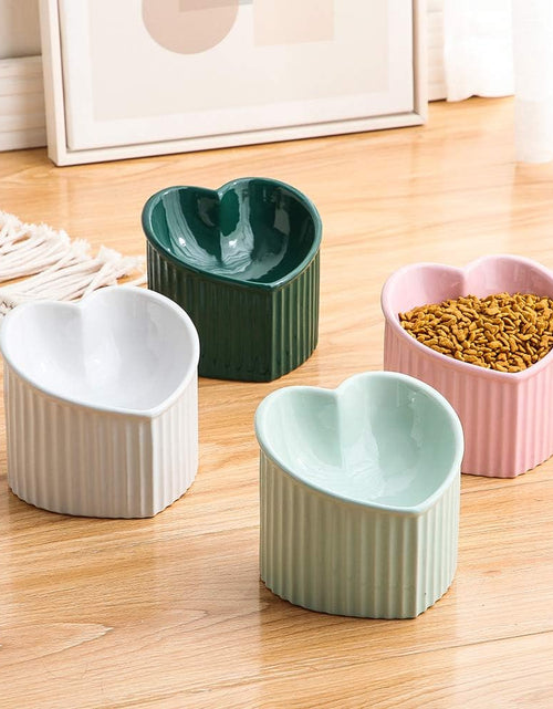 Load image into Gallery viewer, Ceramic Raised Cat Bowls, Tilted Elevated Food or Water Bowls, Stress Free, Backflow Prevention, Dishwasher and Microwave Safe, Lead &amp; Cadmium Free
