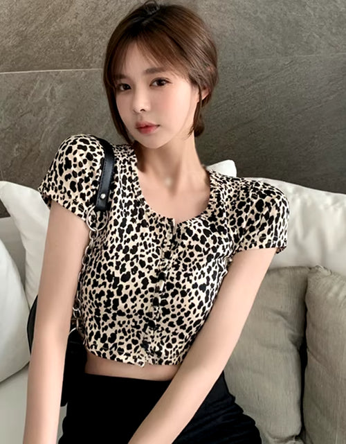 Load image into Gallery viewer, Sexy Leopard Print T-Shirt Round-Neck Slim Short Sleeve Summer Sexy Tops T Shirt Korean Style T-Shirts
