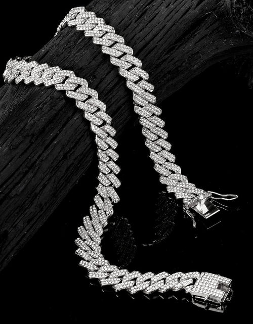 Load image into Gallery viewer, Junvirtuous Cuban Link Chain Mens Iced Out Miami Cuban Necklace Silver/Gold Hip
