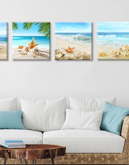 Load image into Gallery viewer, Beach Bathroom Paintings Decor Wall Art Seashell Starfish Nature Canvas Picture Blue Ocean Theme Decorations Posters Contemporary Nautical for Bedroom
