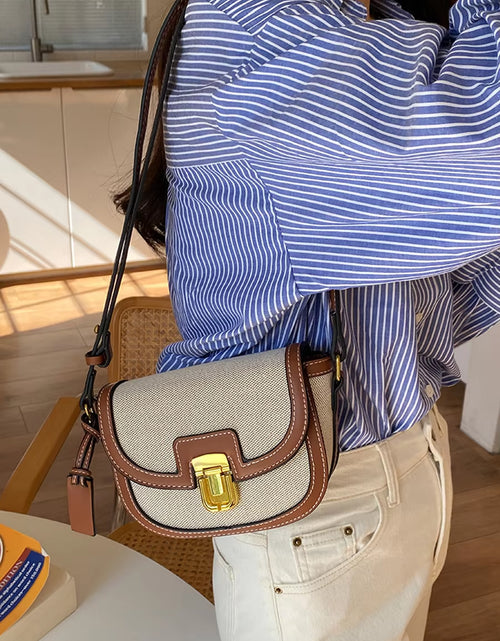 Load image into Gallery viewer, 2023 New Small Style Contrast Panel Canvas Retro One Shoulder Crossbody Saddle Bag
