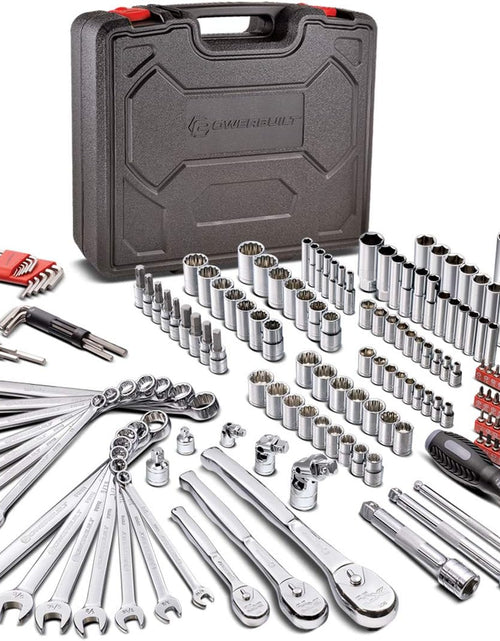 Load image into Gallery viewer, 200 Piece 1/4-Inch, 3/8-Inch, and 1/2-Inch Drive Mechanics Tool Set - with SAE and Metric Socket Set,  XT 90 Tooth Seal-Head Ratchets, Including Case - 642472
