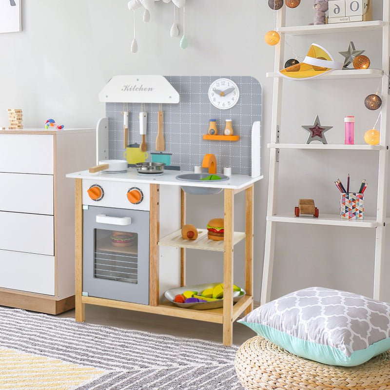 Wooden Toddler Pretend Kitchen Set with Cookware Accessories for Boys and Girls