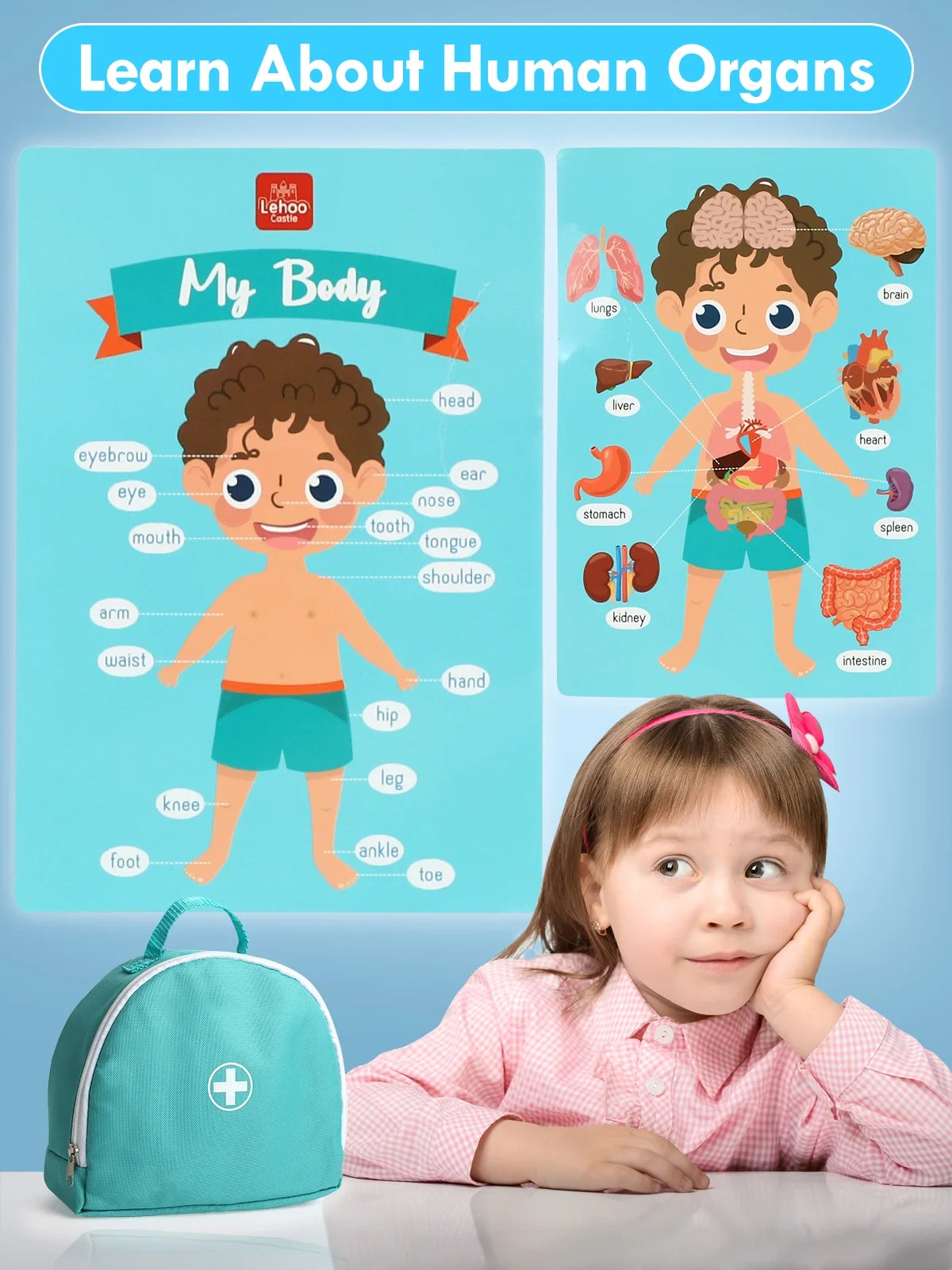 Kids Doctor Play Set, Toddler Girl Toys 3-5, Pretend Play Wooden Doctor Kit