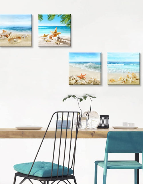 Load image into Gallery viewer, Beach Bathroom Paintings Decor Wall Art Seashell Starfish Nature Canvas Picture Blue Ocean Theme Decorations Posters Contemporary Nautical for Bedroom
