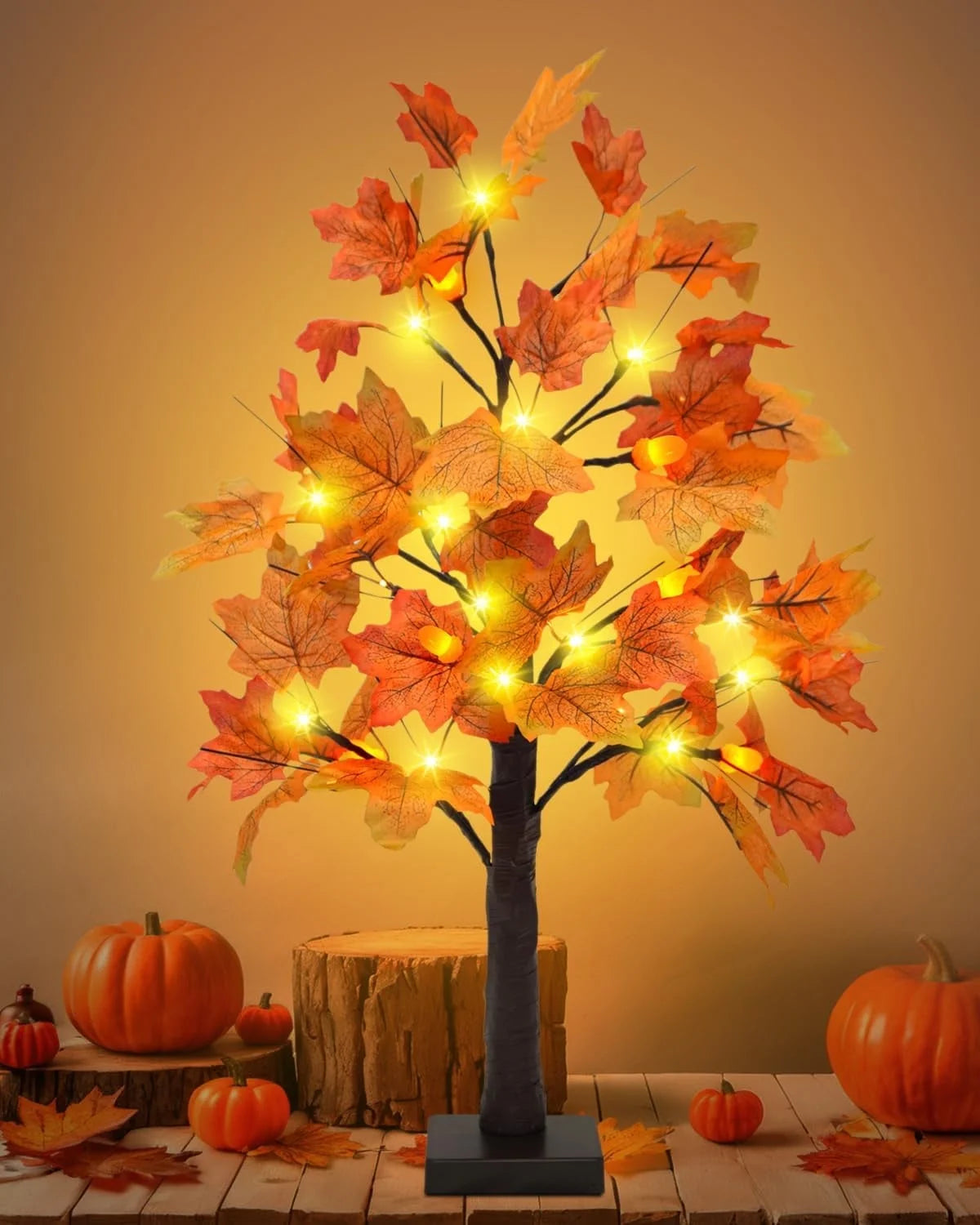 25" Artificial Autumn Light Maple Tree 24 LED Table Lights Battery Wedding Party Fall Decorations for Home Thanksgiving