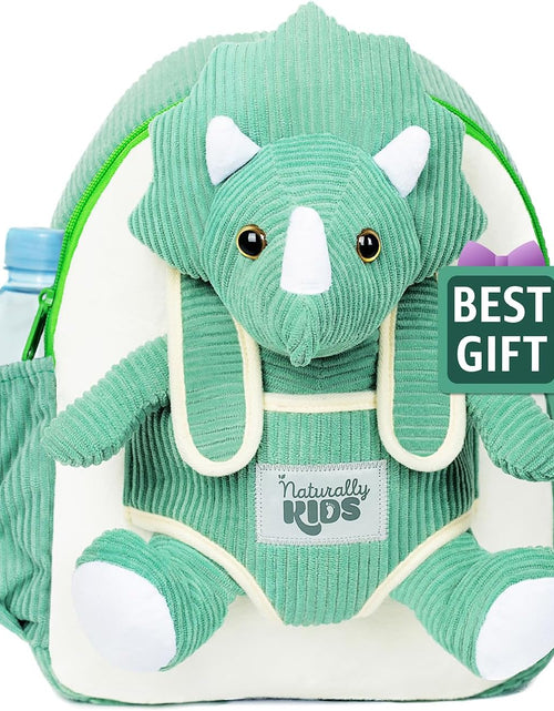 Load image into Gallery viewer, Medium Dinosaur Backpack - Dinosaur Toys for Kids 5-7 - Kids Backpack for Girls W Stuffed Animal - Gifts for 6 Year Old Boy - W Pockets &amp; Reflective Logo - Backpack W Green Triceratops
