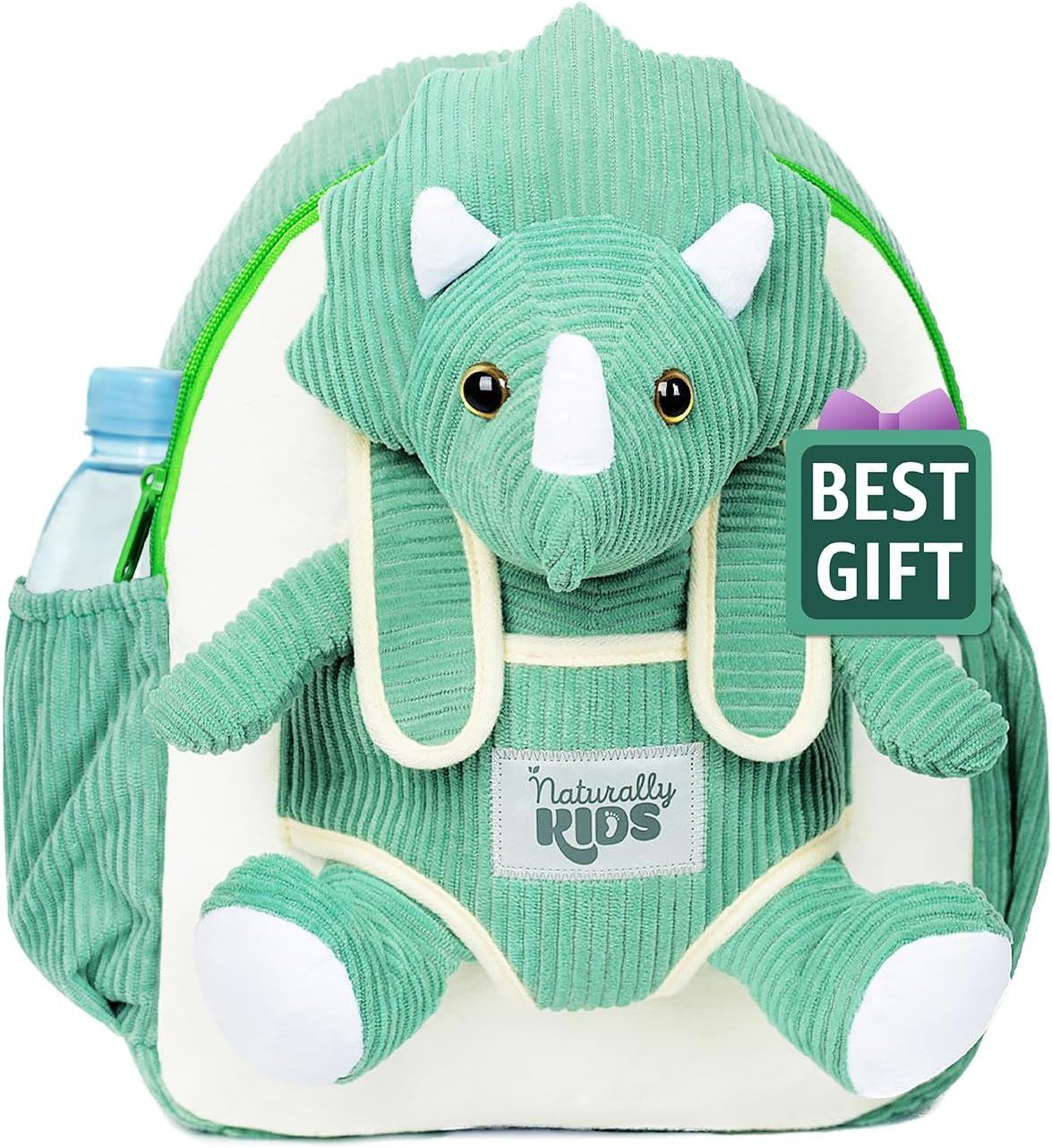 Medium Dinosaur Backpack - Dinosaur Toys for Kids 5-7 - Kids Backpack for Girls W Stuffed Animal - Gifts for 6 Year Old Boy - W Pockets & Reflective Logo - Backpack W Green Triceratops